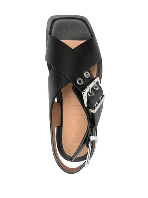 GANNI crossover-strap bucked sandals - Black