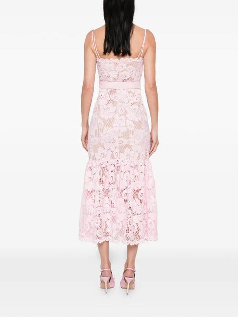 Self-Portrait square-neck belted midi dress - Pink