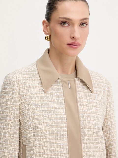 BOSS marynarka kolor beżowy jednorzędowa wzorzysta 50544011