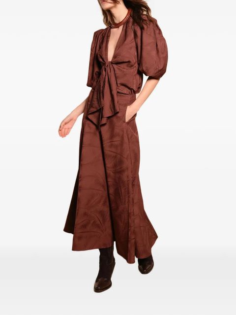 Johanna Ortiz Encanto De Isla palm-jacquard midi skirt - Brown