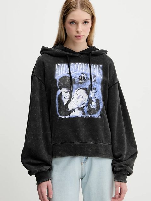 adidas Originals bluza bawełniana Buffy Hoodie damska kolor czarny z kapturem z nadrukiem JW0155 - zdjęcie produktu nr 1