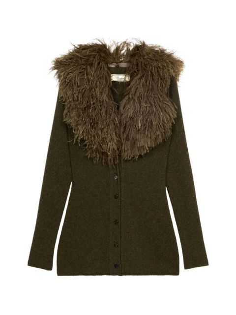Blumarine feather-trimmed ribbed cardigan - Green - zdjęcie produktu nr 1