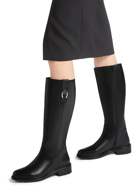 Geox kozaki skórzane D WALK PLEASURE damskie kolor czarny na płaskim obcasie D46TGD 00043 C9999