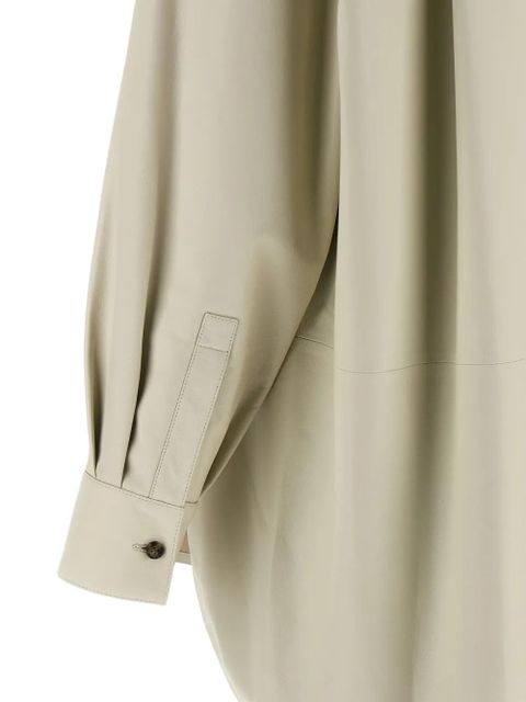 Yves Salomon mandarin-collar pocket leather shirt - Neutrals