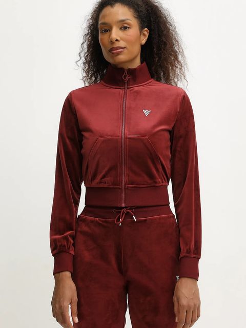 Guess bluza welurowa COUTURE damska kolor bordowy gładka V3BQ22 K0232 - zdjęcie produktu nr 1