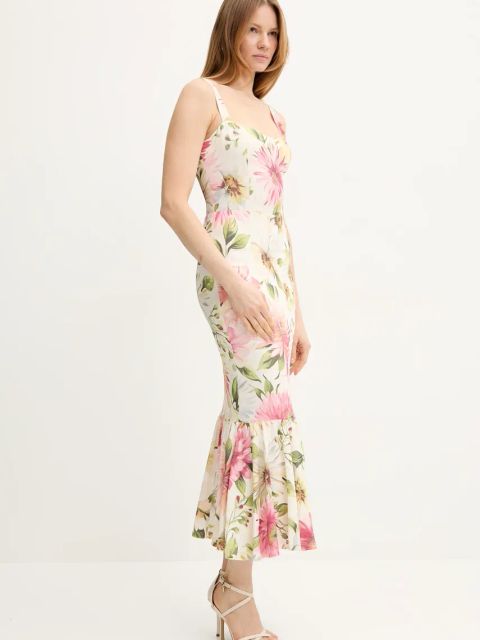 Guess sukienka FLEUR kolor beżowy midi dopasowana W5GK20 WH4S2