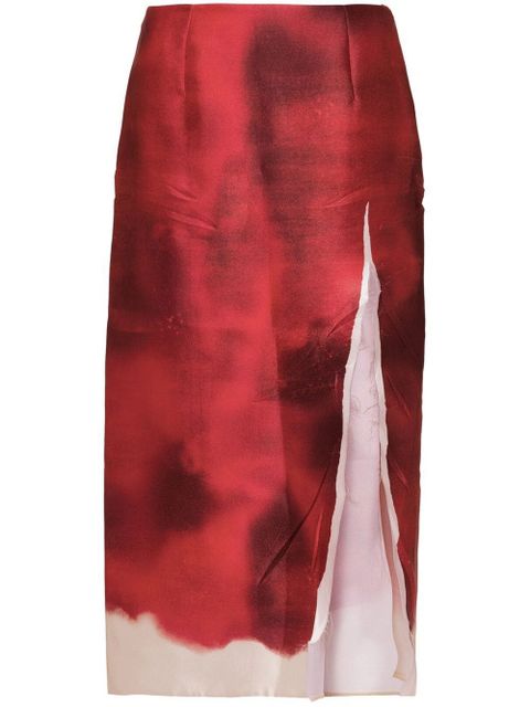 Prada abstract-print satin midi skirt - Red - zdjęcie produktu nr 1