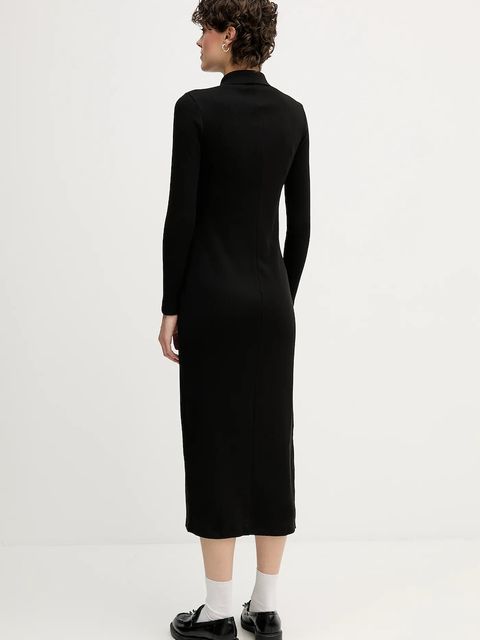 Lacoste sukienka bawełniana kolor czarny midi dopasowana EF5297