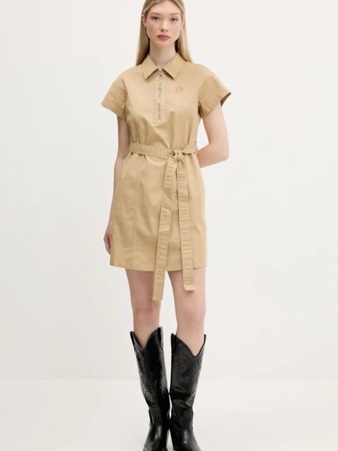 Hugo Blue sukienka kolor beżowy mini rozkloszowana 50538397