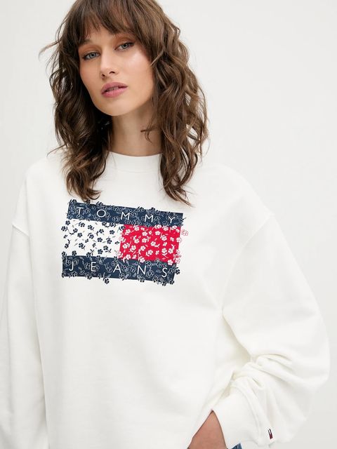 Tommy Jeans bluza bawełniana damska kolor biały wzorzysta DW0DW20933