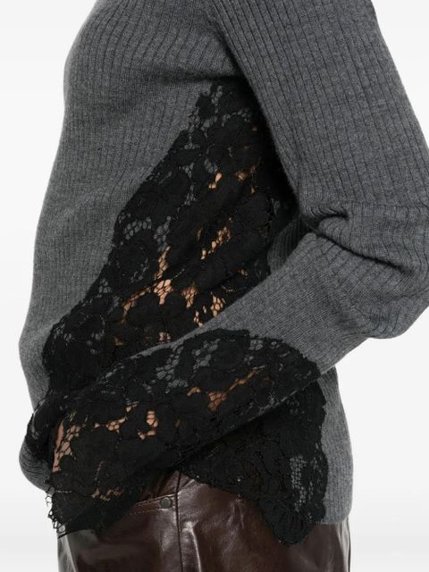 PINKO Samoa lace-insert ribbed sweater - Grey