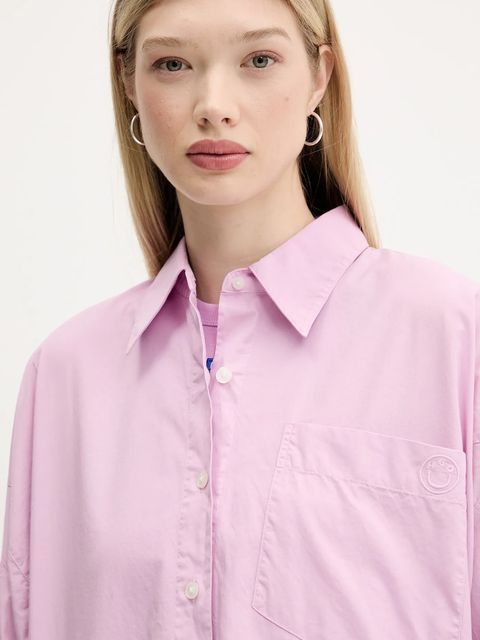 Hugo Blue koszula bawełniana damska kolor fioletowy relaxed z kołnierzykiem klasycznym 50542970