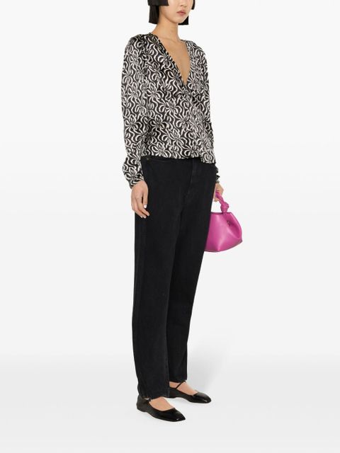 GANNI graphic-print silk blouse - Black