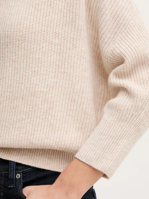 OUI sweter z dodatkiem wełny damski kolor beżowy z golfem 94268