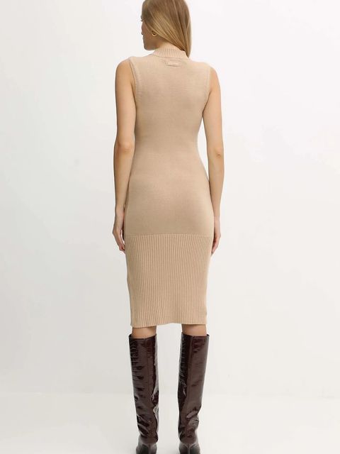 Armani Exchange sukienka z dodatkiem wełny kolor beżowy mini dopasowana XW001308 AF13774