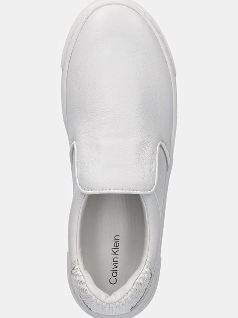 Calvin Klein tenisówki skórzane CUPSOLE SLIP ON - WOVEN LTH damskie kolor biały HW0HW02297