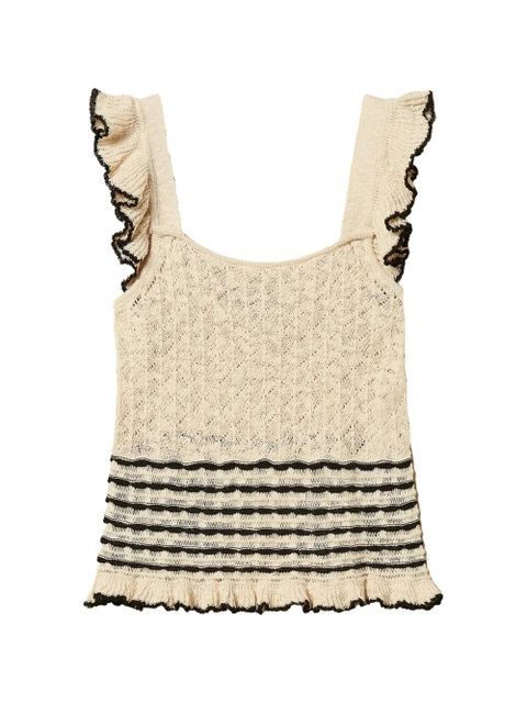 TWINSET striped-detail ruffled blouse - Neutrals - zdjęcie produktu nr 1