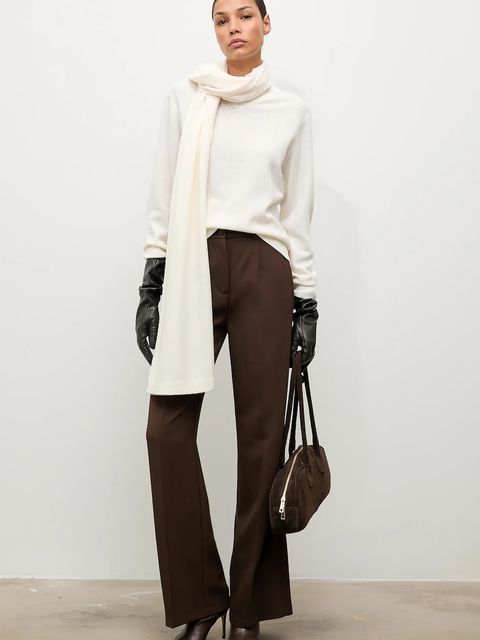 Answear.LAB sweter z wełny merino z szalem damski kolor beżowy lekki - zdjęcie produktu nr 2