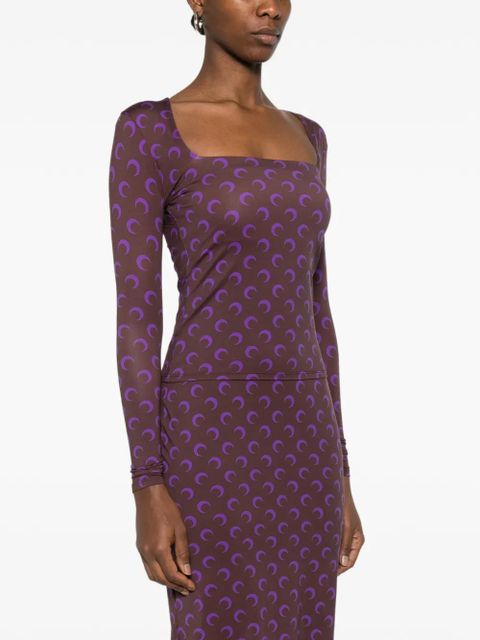 Marine Serre moon-print square-neck top - Brown