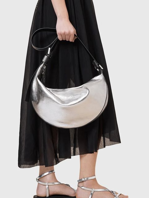 AllSaints torebka skórzana HALF kolor srebrny W336XC - zdjęcie produktu nr 2