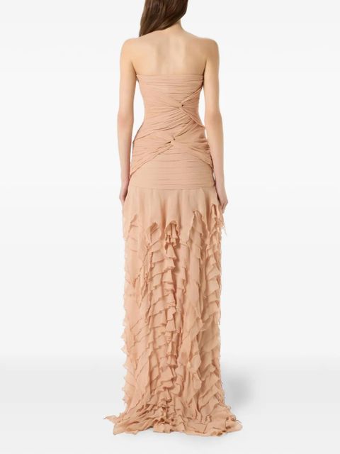 Blumarine ruched ruffled maxi dress - Neutrals