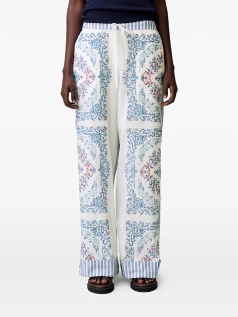 Claudie Pierlot striped-hem embroidered palazzo pants - White
