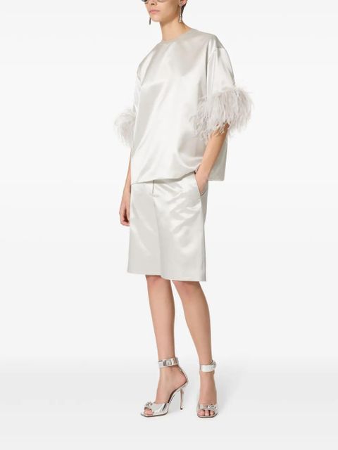 Valentino Garavani feathered-sleeve silk blouse - Neutrals