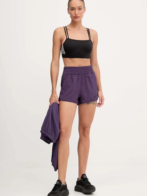 adidas Performance szorty treningowe Pacer damskie kolor fioletowy gładkie high waist JX7300 - zdjęcie produktu nr 2
