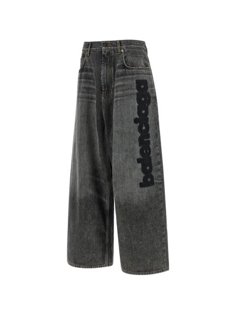 Balenciaga embroidered-logo baggy jeans - Grey