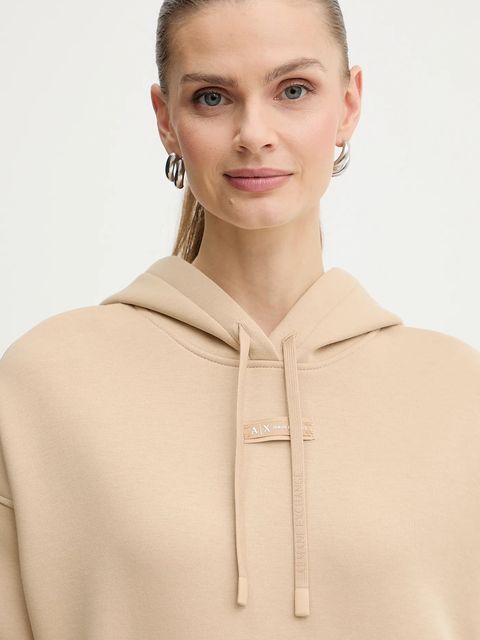 Armani Exchange bluza damska kolor beżowy z kapturem gładka XW000745 AF16134