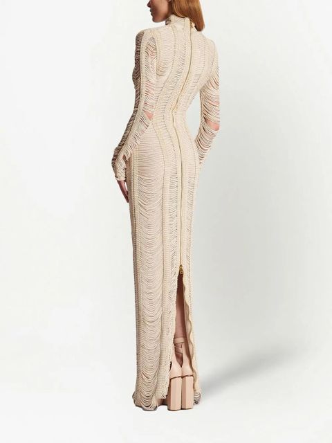 Balmain macramé-long-sleeves-maxi-dress - Neutrals
