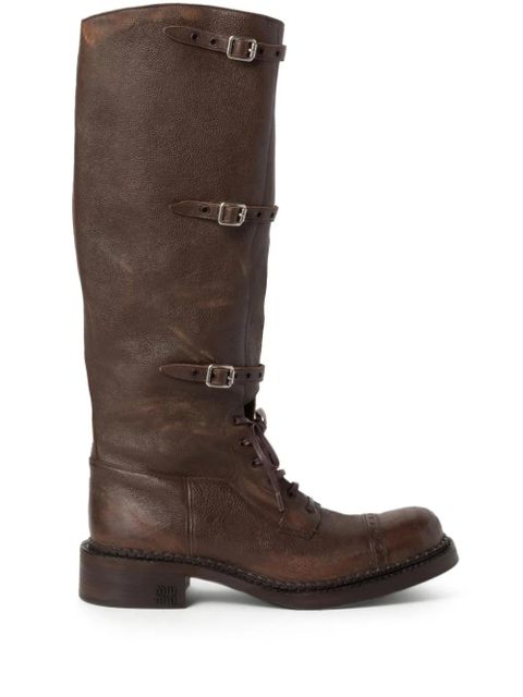 Miu Miu lace-up leather boots - Brown - zdjęcie produktu nr 1