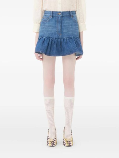 Valentino Garavani ruffled denim mini skirt - Blue