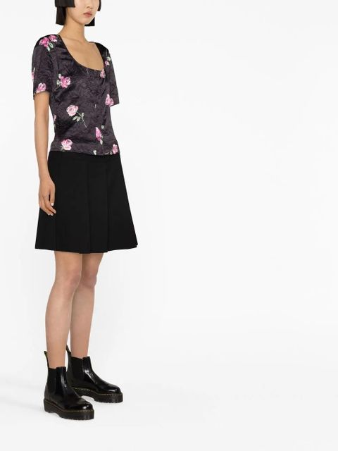GANNI floral-print crinkled satin blouse - Black