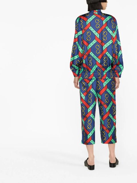 Gucci Horsebit strap-print silk jacket - Blue