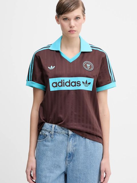 adidas Originals t-shirt Football Tee damski kolor brązowy JY3542 - zdjęcie produktu nr 1