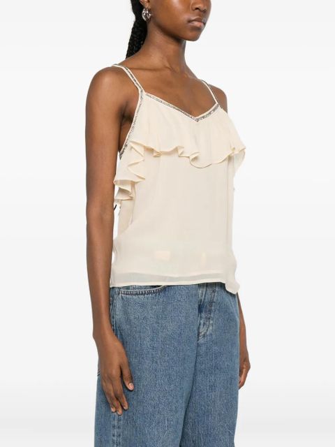 TWINSET ruffled rhinestone-embellished top - Neutrals