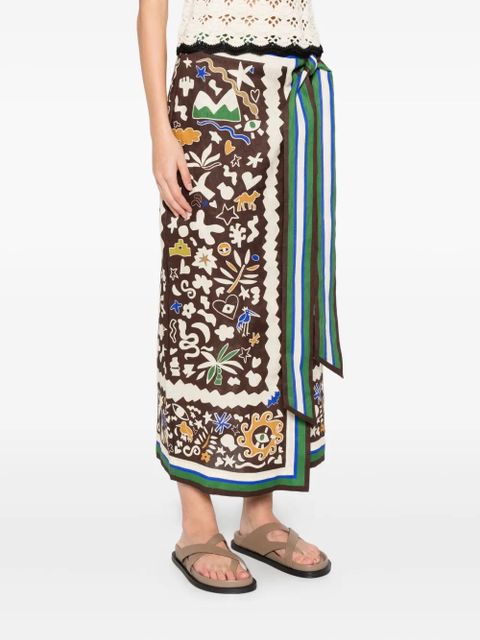 ALEMAIS Maroc graphic midi skirt - Brown
