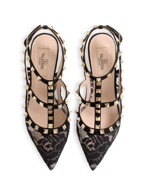 Valentino Garavani Rockstud lace pumps with straps 100mm - Black