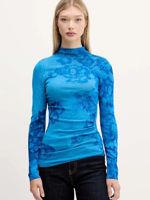 Desigual sweter OTTAWA damski kolor niebieski lekki z półgolfem 25WWJF38 - zdjęcie produktu nr 1