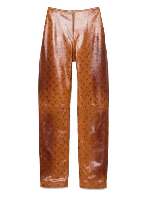 Marine Serre Moon-print leather trousers - Brown - zdjęcie produktu nr 1