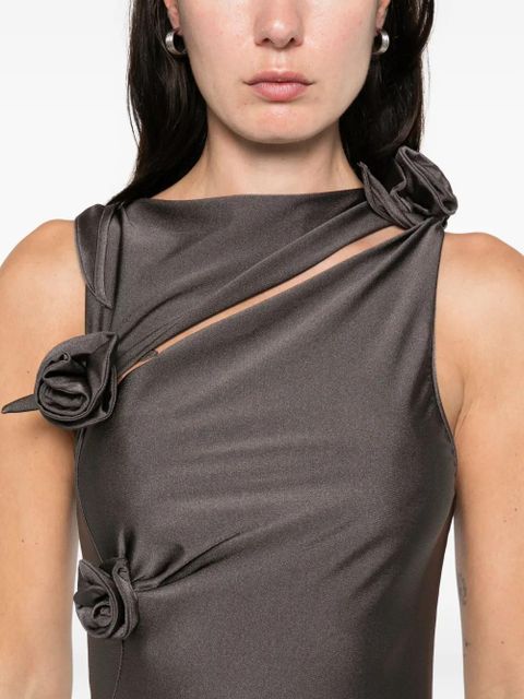 Coperni flower-appliqué midi dress - Grey