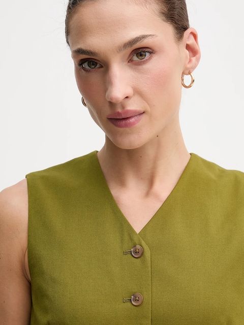 United Colors of Benetton kamizelka kolor zielony jednorzędowa 2YVXDJ011