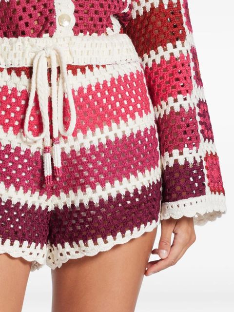 FARM Rio striped-pattern crochet shorts - White