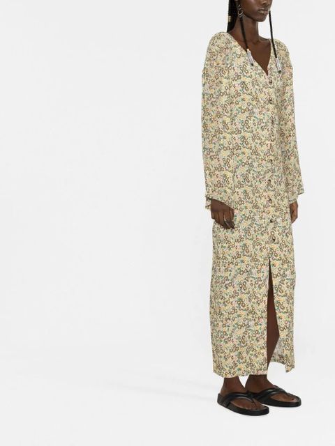 Nanushka floral-print button-down maxi dress - Yellow