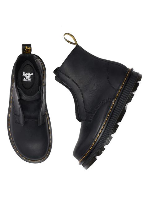 Dr. Martens botki skórzane ZebZag Laceless kolor czarny na płaskim obcasie lekko ocieplone DM42653001