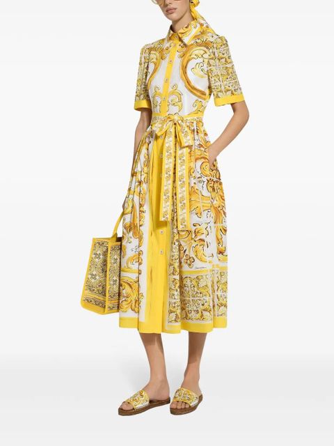 Dolce & Gabbana Majolica-print cotton shirtdress - Yellow