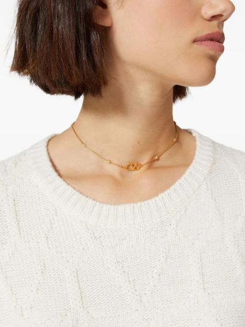 Valentino Garavani logo-plaque crystal-embellished necklace - Gold - zdjęcie produktu nr 2