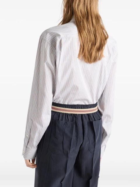 Prada embroidered striped poplin shirt - White