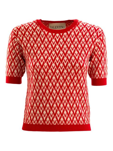 Valentino Garavani Toute La V-pattern short-sleeved knit top - Red - zdjęcie produktu nr 1